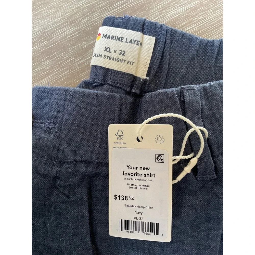 Marine Layer Saturday‎ Hemp Chino Navy Size XL x 32 New With Tags